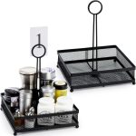 Lyellfe Set of 2 Metal Condiment Caddy, Square Table Caddy Collection with Number Card Holder, Black Tabletop Seasoning Spice Organizer for Grill Outdoors, Restaurant, Kitchen Cabinet-0
