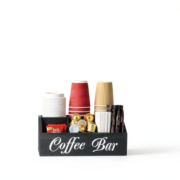 Coffee Bar Organizer Samhe 5-Compartment Wood Holder Black-5