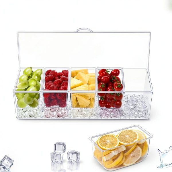 Condiment Server 5 Compartment Tray with Lid by FODIENS Transparent-4