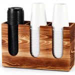 Wood Coffee Cup and Lid Holder Organizer, Disposable Cup Dispenser for Countertop, Coffee Bar Accessories and Organzier, Wooden Cups Dispensr for Kitchen Breakroom Countertops-0