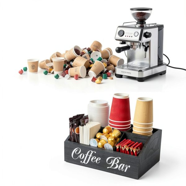 Coffee Bar Organizer Samhe 5-Compartment Wood Holder Black-3