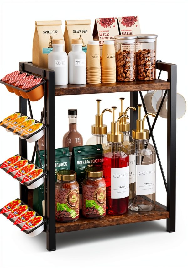 Coffee Bar Shelf Organizer BOKIOVIN 2‑Tier K‑Cup Holder Black XL-0