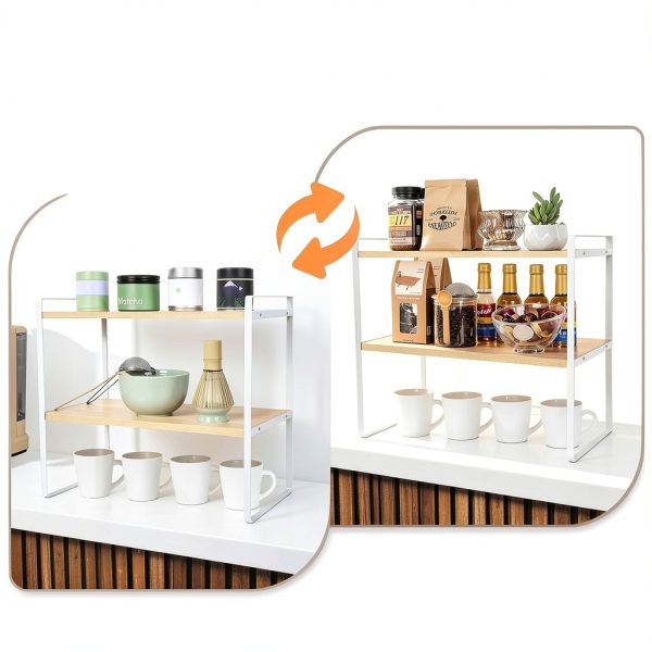 Matcha Station Shelf 2 Tier Organizer by Moryimi White Wood Countertop-4