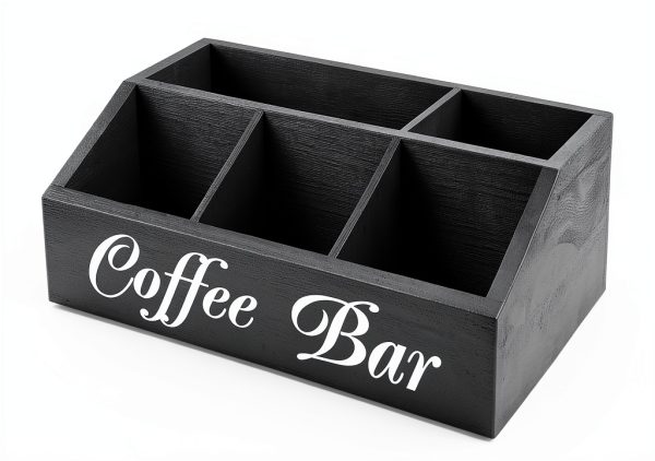 Coffee Bar Organizer Samhe 5-Compartment Wood Holder Black-1