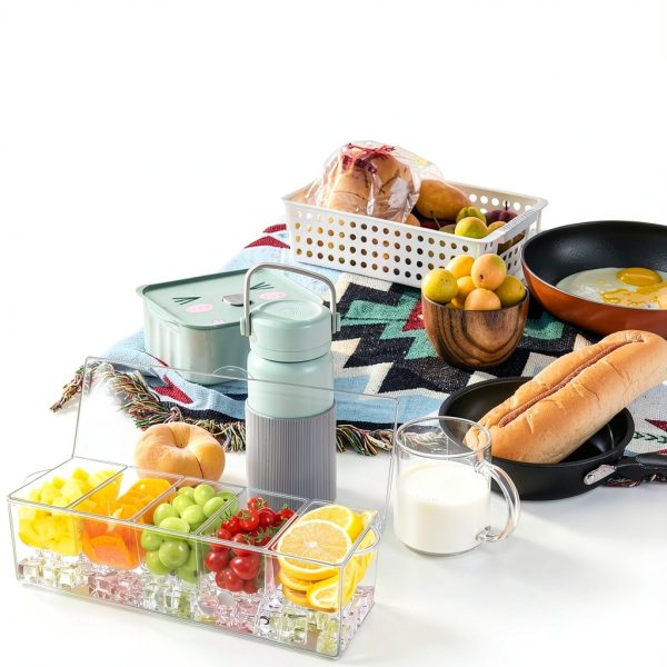 Condiment Server 5 Compartment Tray with Lid by FODIENS Transparent-7
