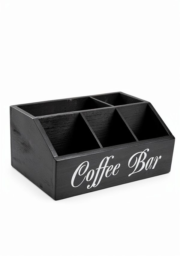 Coffee Bar Organizer Samhe 5-Compartment Wood Holder Black-2
