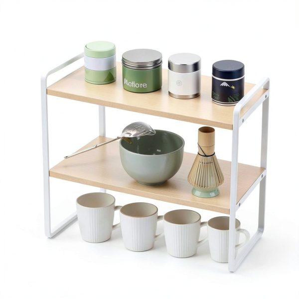 Matcha Station Shelf 2 Tier Organizer by Moryimi White Wood Countertop-3