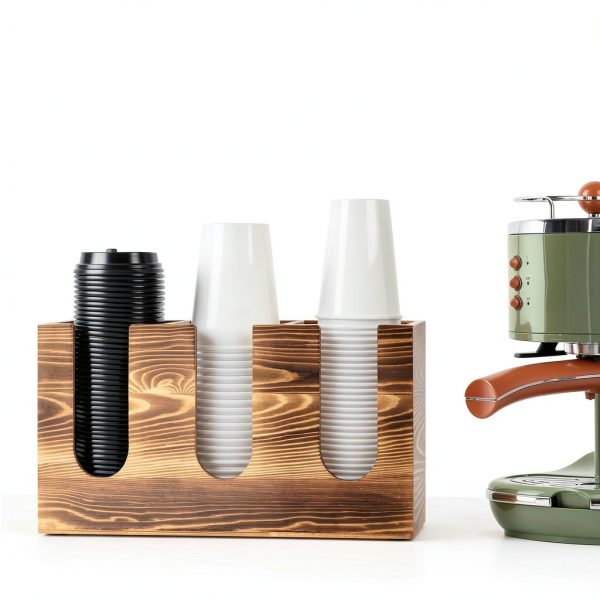 Wood Coffee Cup and Lid Holder Organizer, Disposable Cup Dispenser for Countertop, Coffee Bar Accessories and Organzier, Wooden Cups Dispensr for Kitchen Breakroom Countertops-1