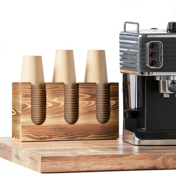 Wood Coffee Cup and Lid Holder Organizer, Disposable Cup Dispenser for Countertop, Coffee Bar Accessories and Organzier, Wooden Cups Dispensr for Kitchen Breakroom Countertops-5