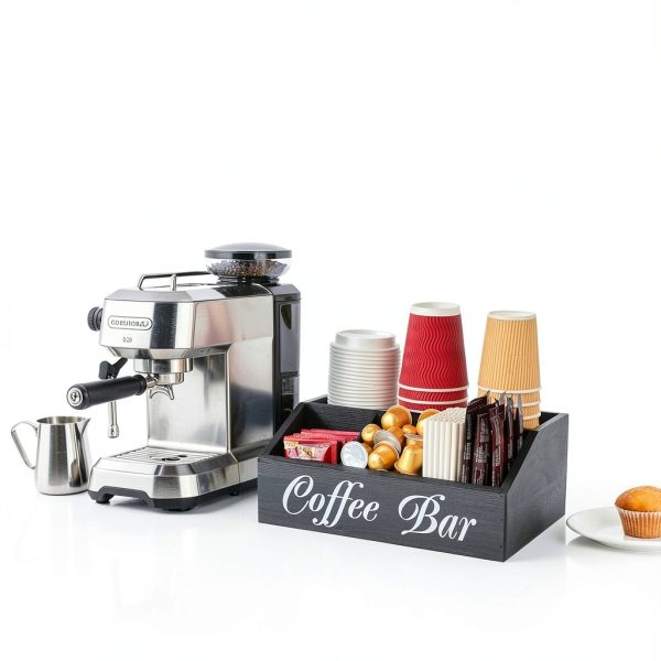 Coffee Bar Organizer Samhe 5-Compartment Wood Holder Black-6
