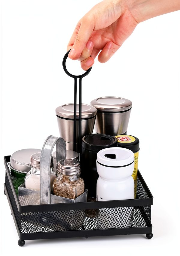 Lyellfe Set of 2 Metal Condiment Caddy, Square Table Caddy Collection with Number Card Holder, Black Tabletop Seasoning Spice Organizer for Grill Outdoors, Restaurant, Kitchen Cabinet-4