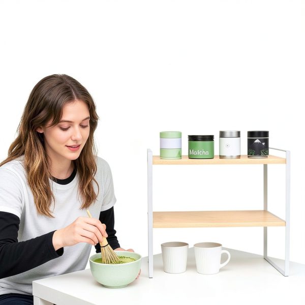 Matcha Station Shelf 2 Tier Organizer by Moryimi White Wood Countertop-2