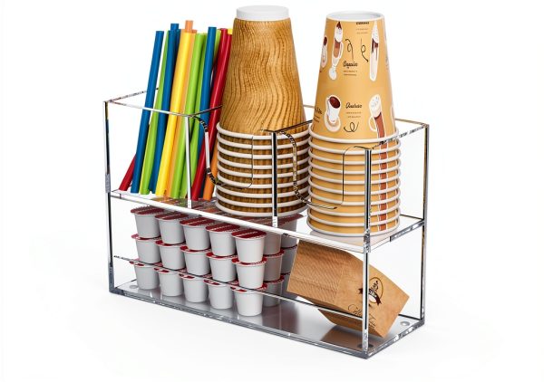 Coffee Condiment Organizer Rulyyo 2‑Tier Acrylic Cup/Lid Holder-7
