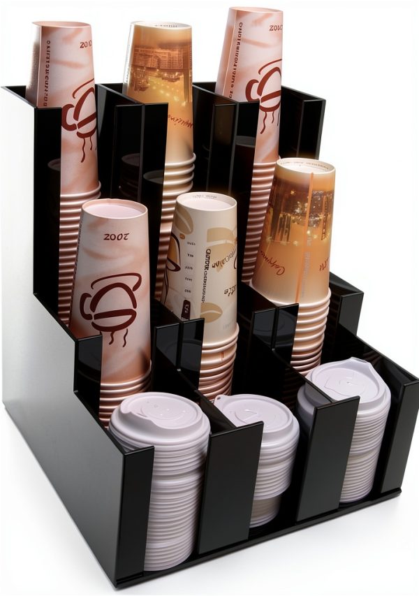 RCS Plastics Verticle Coffee Cup Dispenser Lid Holder Black 12x12x12-0
