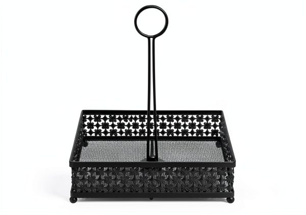 2 Pack Condiment Caddy, Metal Square Table Caddies Collection Spice Organizer with Number Card Holder for Kitchen Cabinet, Floral Decor Seasoning Sauce Holder for Outdoor Grill, Picnic, Party-1