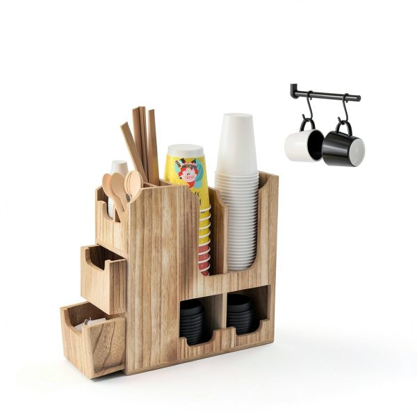 Coffee Station Organizer Peohud 11 Compartment Rack with Drawer-7