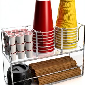 Coffee Condiment Organizer Rulyyo 2‑Tier Acrylic Cup/Lid Holder-0
