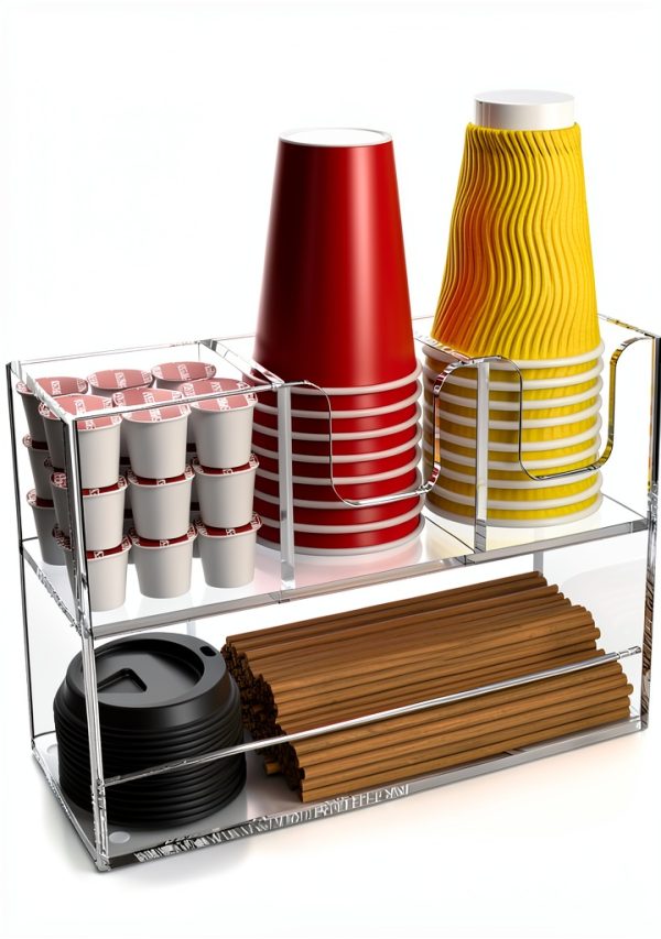 Coffee Condiment Organizer Rulyyo 2‑Tier Acrylic Cup/Lid Holder-0
