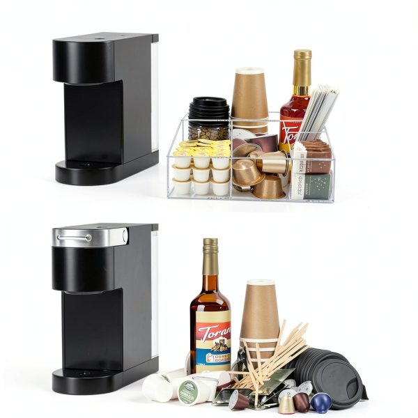 Tirifer Acrylic Coffee Bar Station Organizer for Countertop, Condiment Service Organizer Coffee Pods Storage Caddy Creamer Snack Tea Cup Supplies Holder for Home Office and Breakroom(Clear)-3