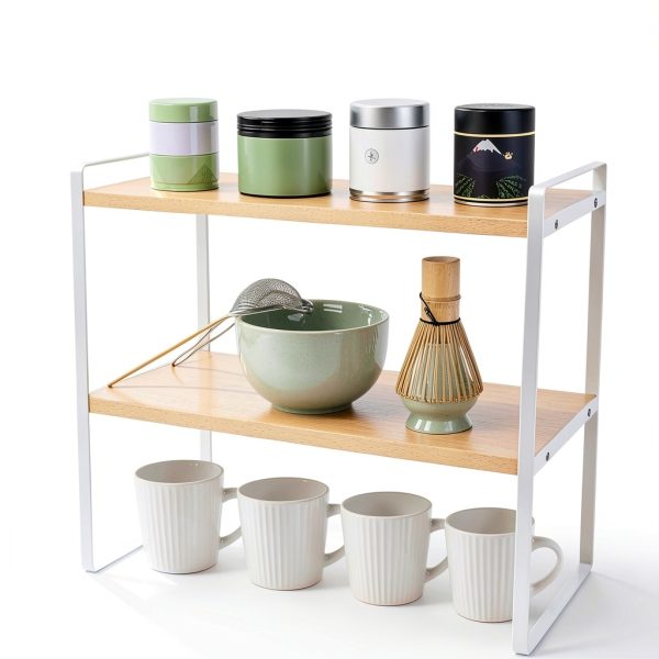 Matcha Station Shelf 2 Tier Organizer by Moryimi White Wood Countertop-1