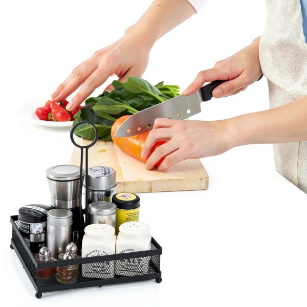 Lyellfe Set of 2 Metal Condiment Caddy, Square Table Caddy Collection with Number Card Holder, Black Tabletop Seasoning Spice Organizer for Grill Outdoors, Restaurant, Kitchen Cabinet-6